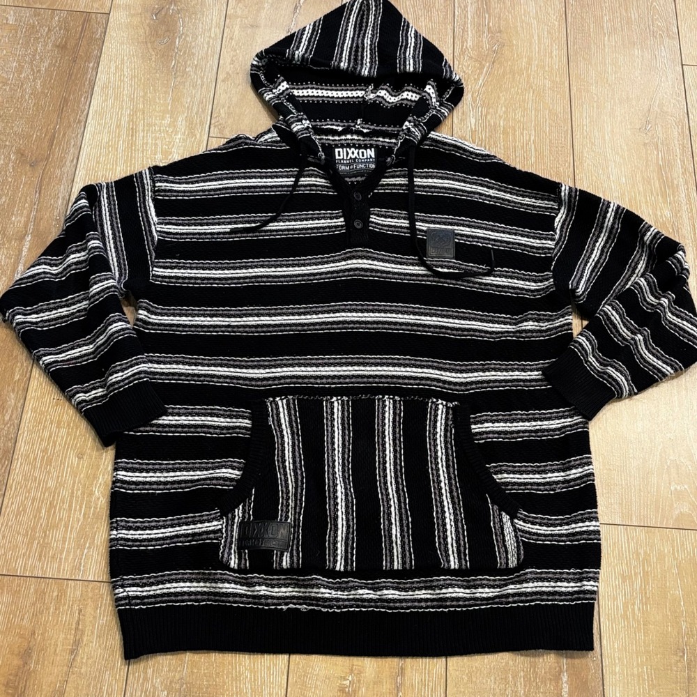 Dixxon Flannel Company Mens Smuggler Baja Stripe Knit Hoodie Black White Grey L